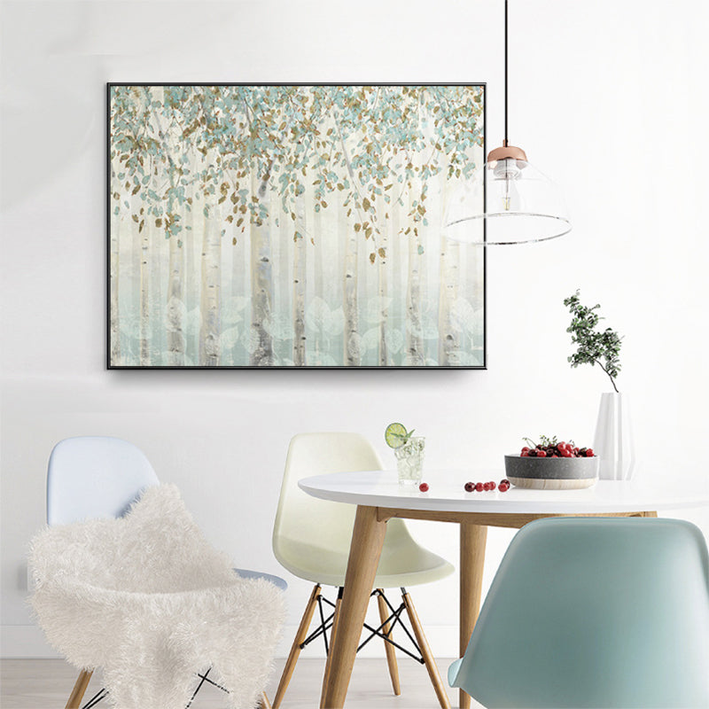 Farmhouse Forest Drawing Wall Decor Pastel Color Living Room Canvas Wall Art, Texture