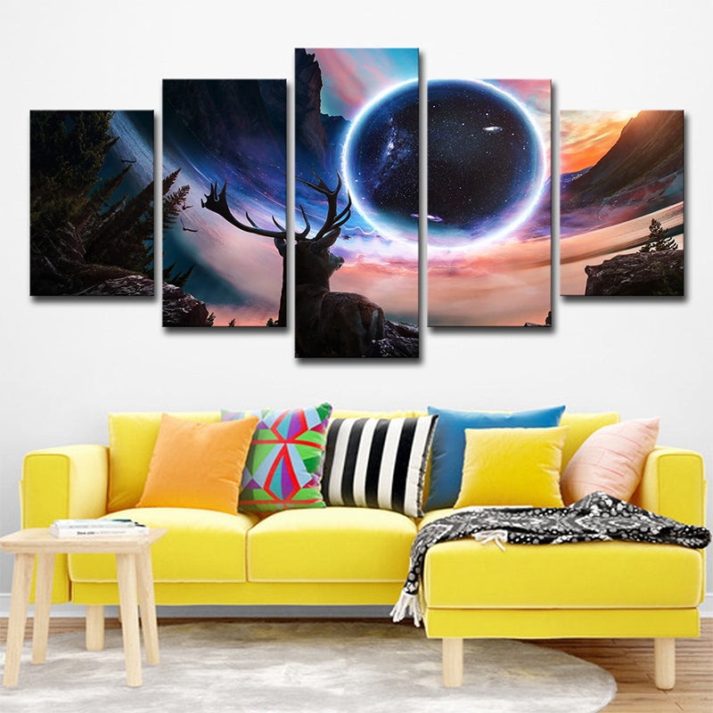 Black Moon Night Deer Canvas Art Multi-Piece Contemporary Sitting Room Wall Decor