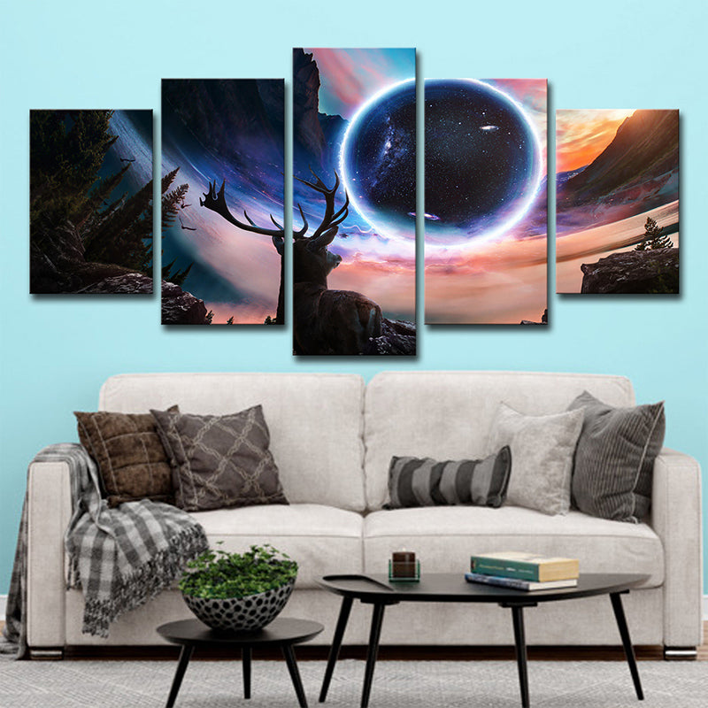 Black Moon Night Deer Canvas Art Multi-Piece Contemporary Sitting Room Wall Decor