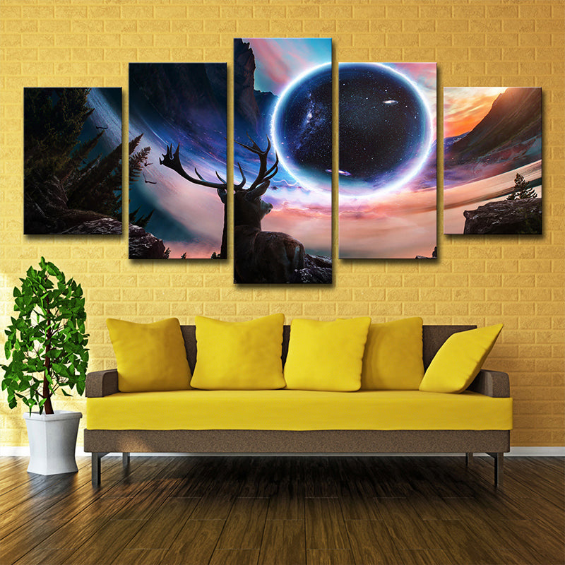 Black Moon Night Deer Canvas Art Multi-Piece Contemporary Sitting Room Wall Decor