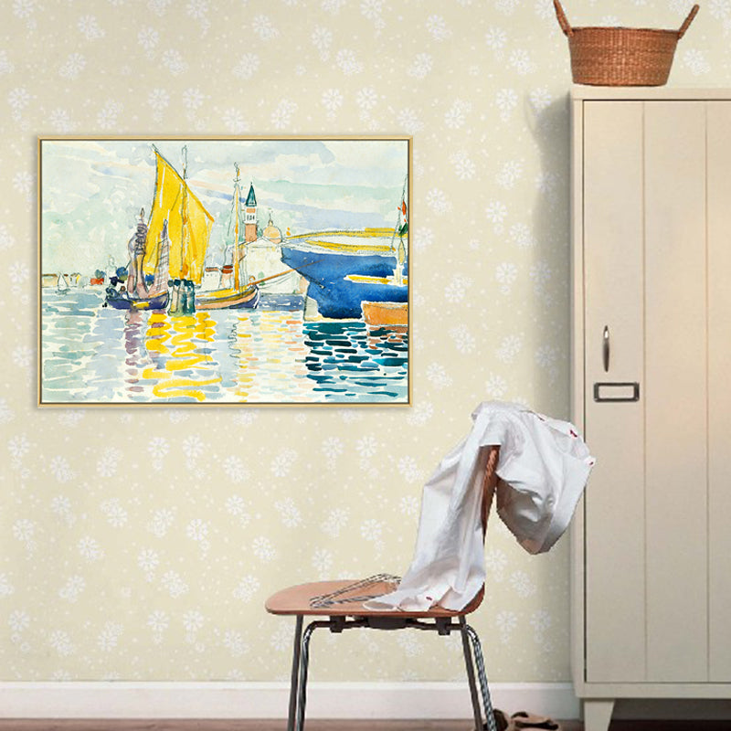 Transportation Wrapped Canvas Traditional Textured Wall Art in Yellow for Dining Room