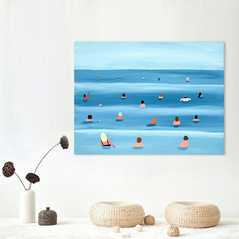 Canvas Textured Painting Tropical Sea Sport Wall Art Decor in Soft Color for Dining Room