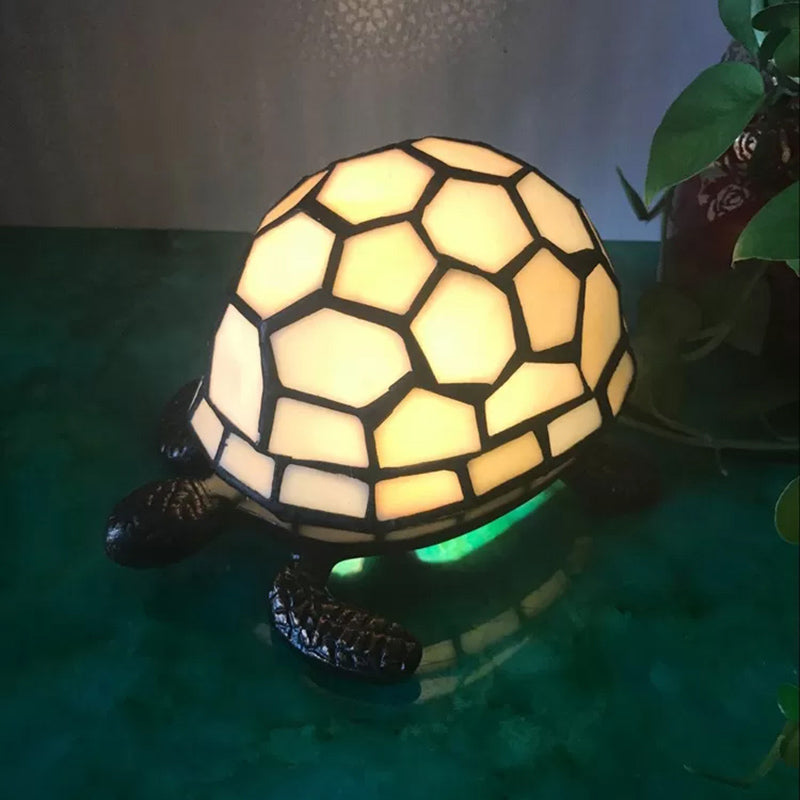 Stained Glass Tortoise Table 1 Light Lighting Tiffany Decorative Indoor Lighting in Beige/Yellow