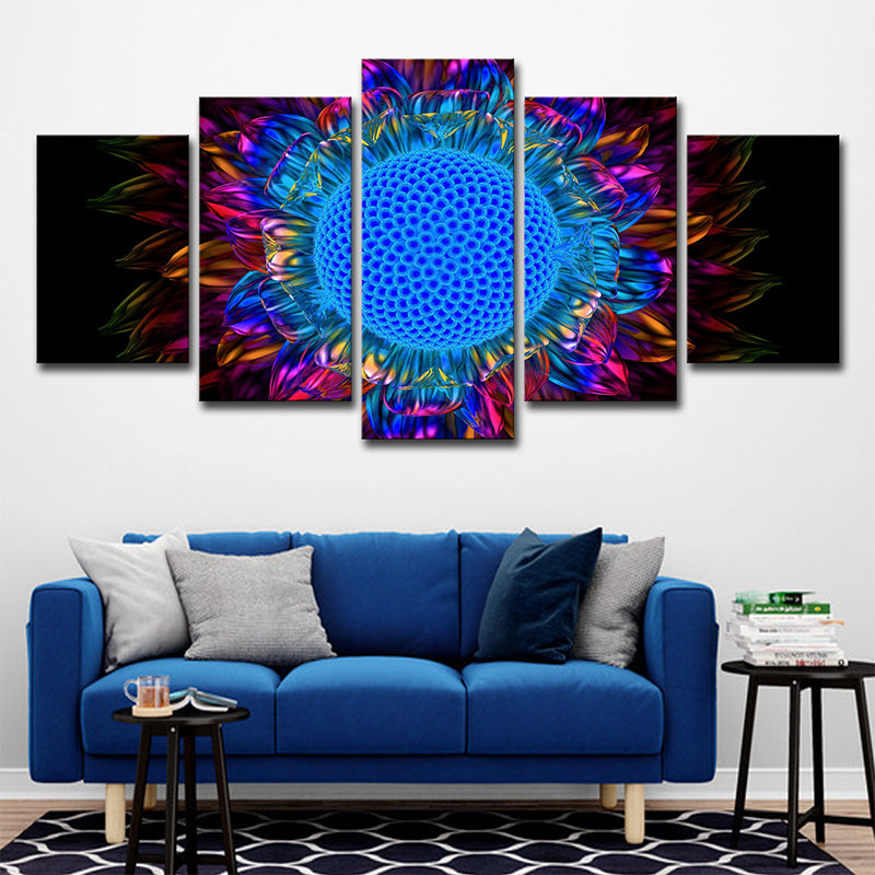 Modern Sunflower Art Print Canvas Multi-Piece Blue Wall Decor for House Interior