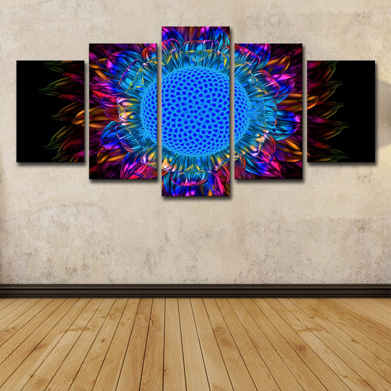 Modern Sunflower Art Print Canvas Multi-Piece Blue Wall Decor for House Interior