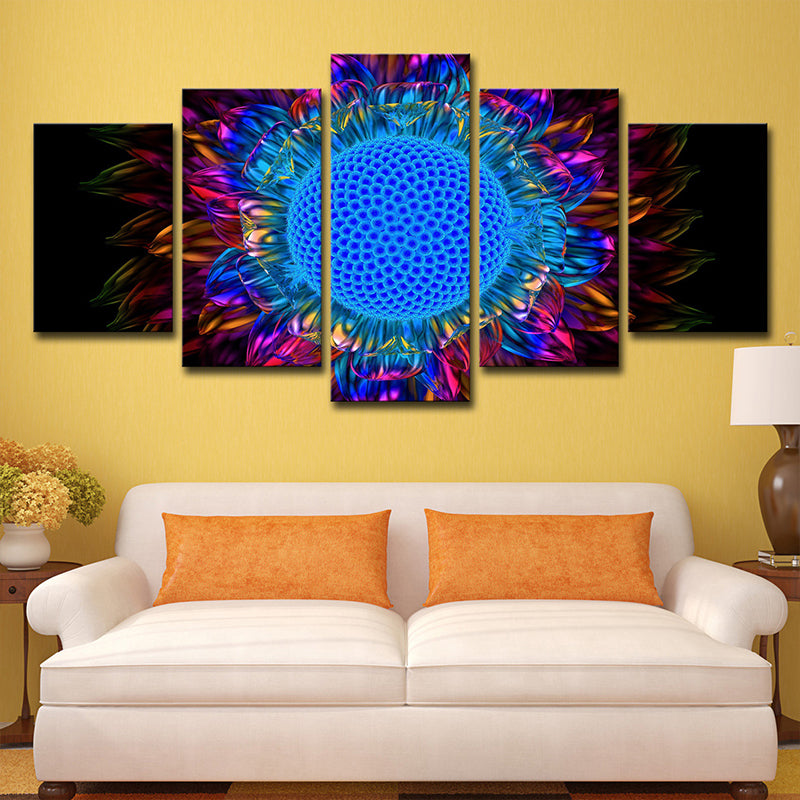 Modern Sunflower Art Print Canvas Multi-Piece Blue Wall Decor for House Interior