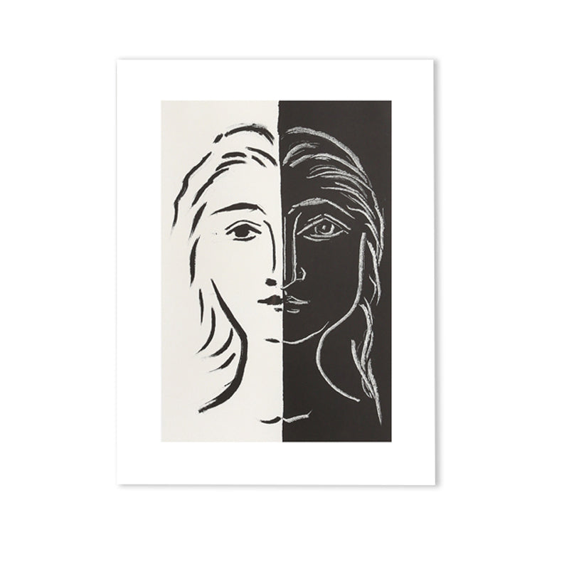 Woman Head Pencil Sketch Canvas Simplicity Textured Wall Art Print in Black and White