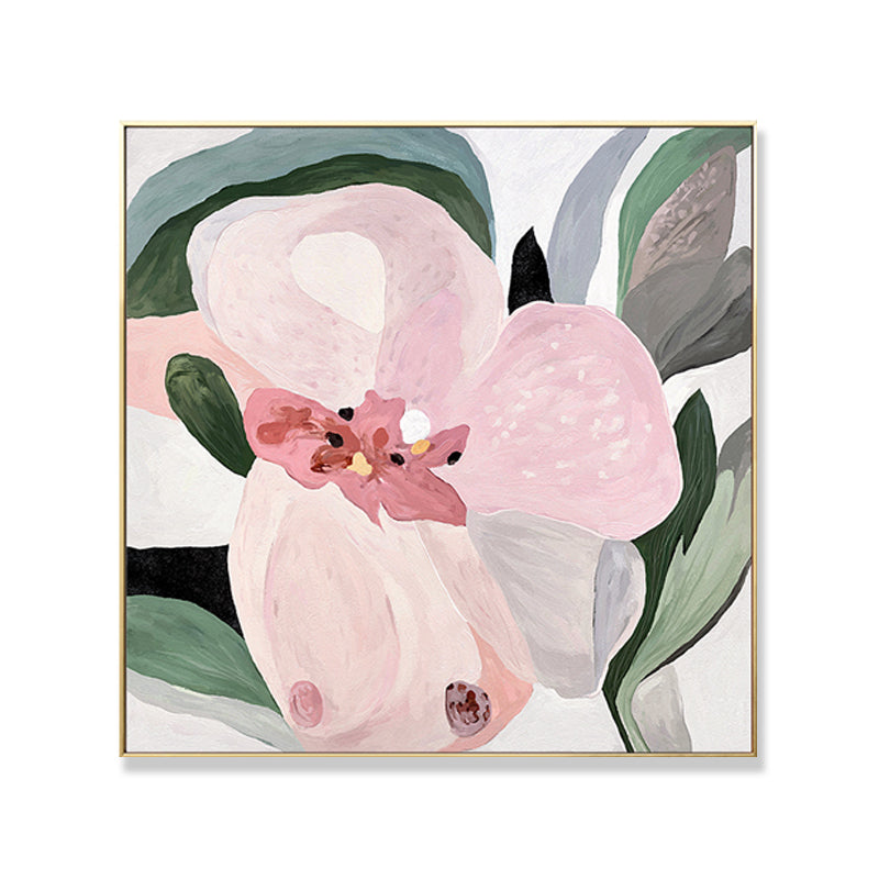 Flower Wall Art Decor Traditional Textured Square Canvas in Pink for Living Room