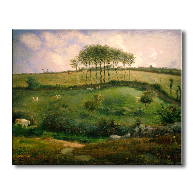 Vintage Canvas Print Green Grassland and Flock of Sheep Wall Art for Living Room