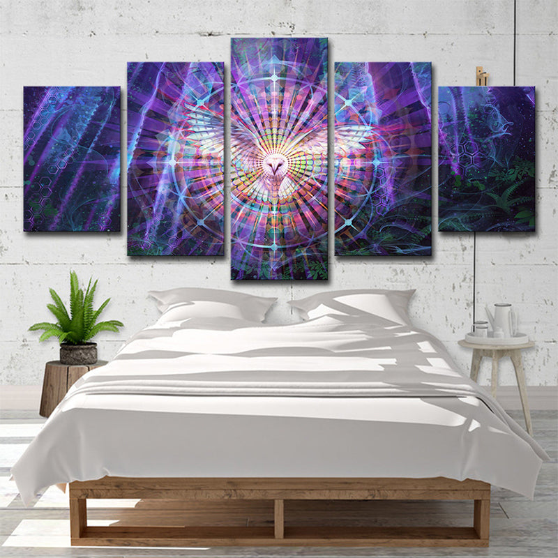 Kaleidoscope Wall Art Bedroom Night Owl Canvas Print in Purple, Multi-Piece