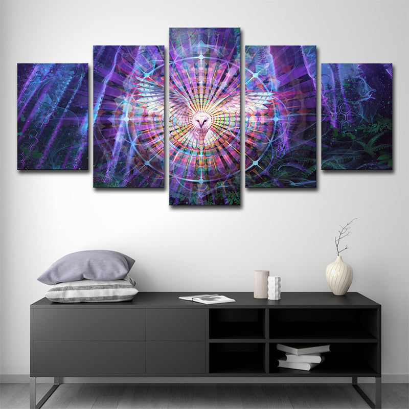 Kaleidoscope Wall Art Bedroom Night Owl Canvas Print in Purple, Multi-Piece