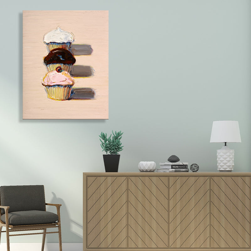 Traditional Fruit Cupcakes Painting Pink Textured Wall Art Decor for Dining Room