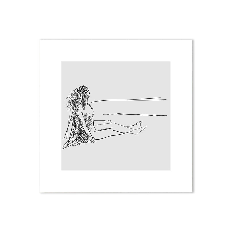 Man Sit Against Wall Canvas for Home Line Figure Drawing Art Print in Black-White, Texture