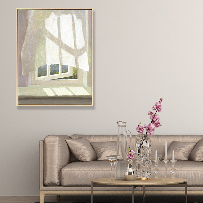 Canvas Textured Wall Decor Traditional Flowers by the Window Art Print in Pastel Color