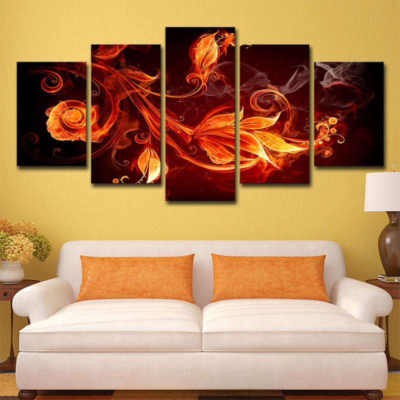 Yellow Scroll Flowers Canvas Print Multi-Piece Modern Style Living Room Wall Art