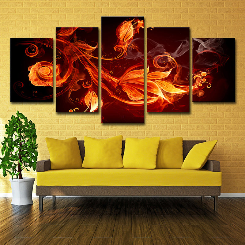 Yellow Scroll Flowers Canvas Print Multi-Piece Modern Style Living Room Wall Art