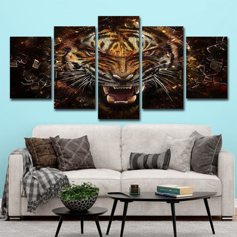 Tiger Canvas Wall Art Bedroom Digital Print Animal Wall Decor in Yellow, Multi-Piece