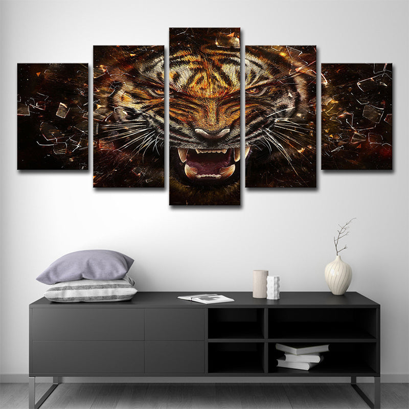 Tiger Canvas Wall Art Bedroom Digital Print Animal Wall Decor in Yellow, Multi-Piece