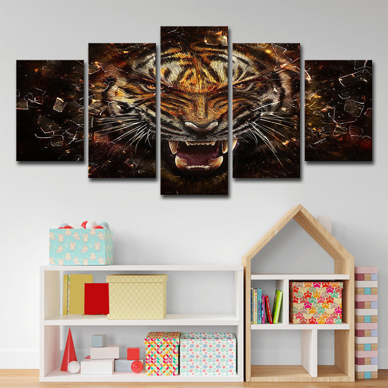 Tiger Canvas Wall Art Bedroom Digital Print Animal Wall Decor in Yellow, Multi-Piece