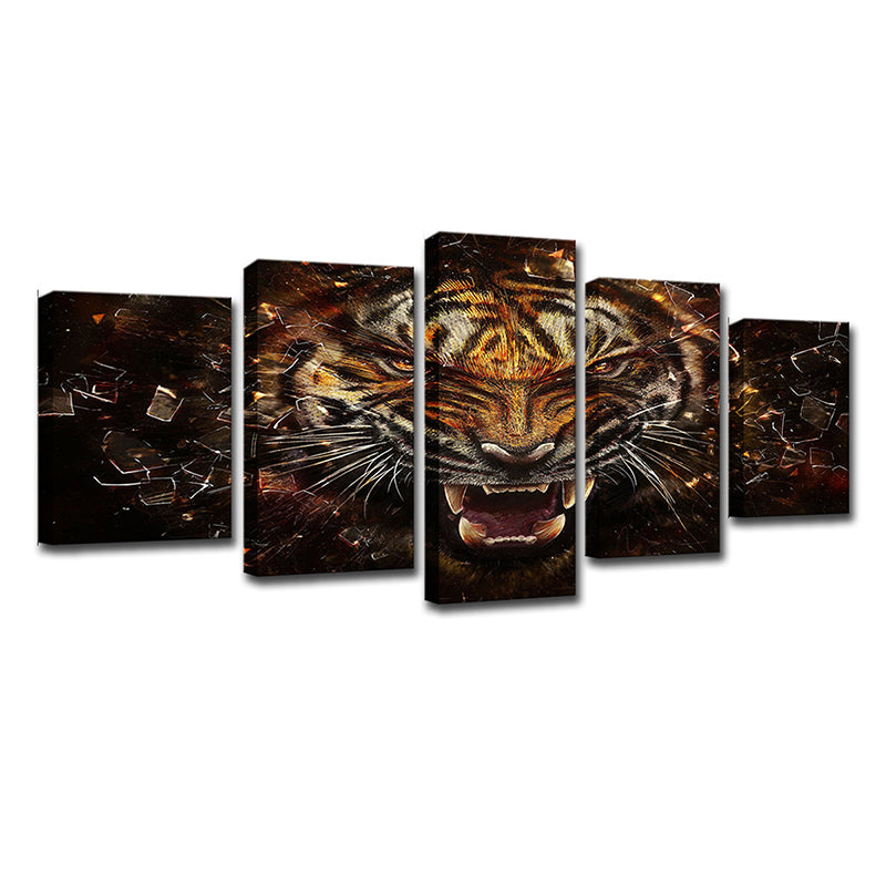 Tiger Canvas Wall Art Bedroom Digital Print Animal Wall Decor in Yellow, Multi-Piece