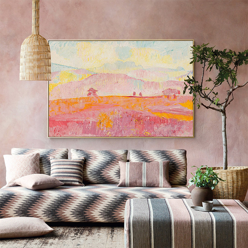 Rustic Pastoral Scenery Wall Decor Living Room Canvas Art in Pink, Multiple Size Options