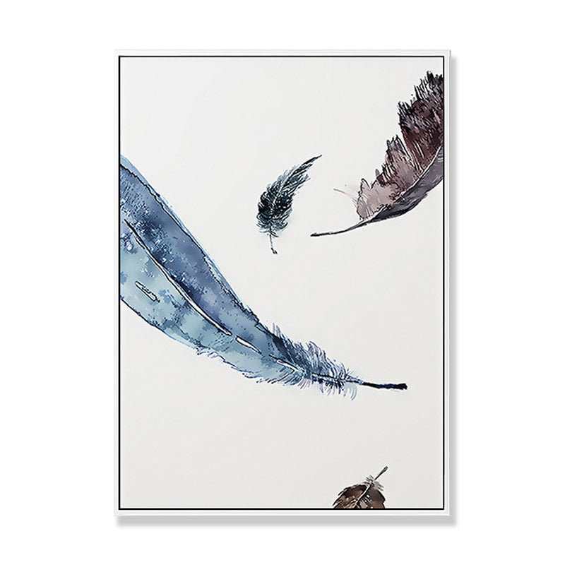 Hovering Bird Feathers Wall Decor Contemporary Style Canvas Textured Painting in Blue