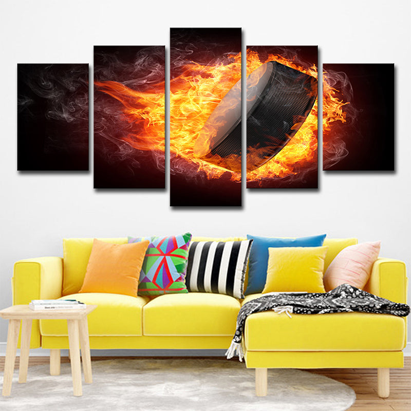 Flame Musical Wall Art Modern Canvas Wall Decor in Black-Yellow, Multi-Piece