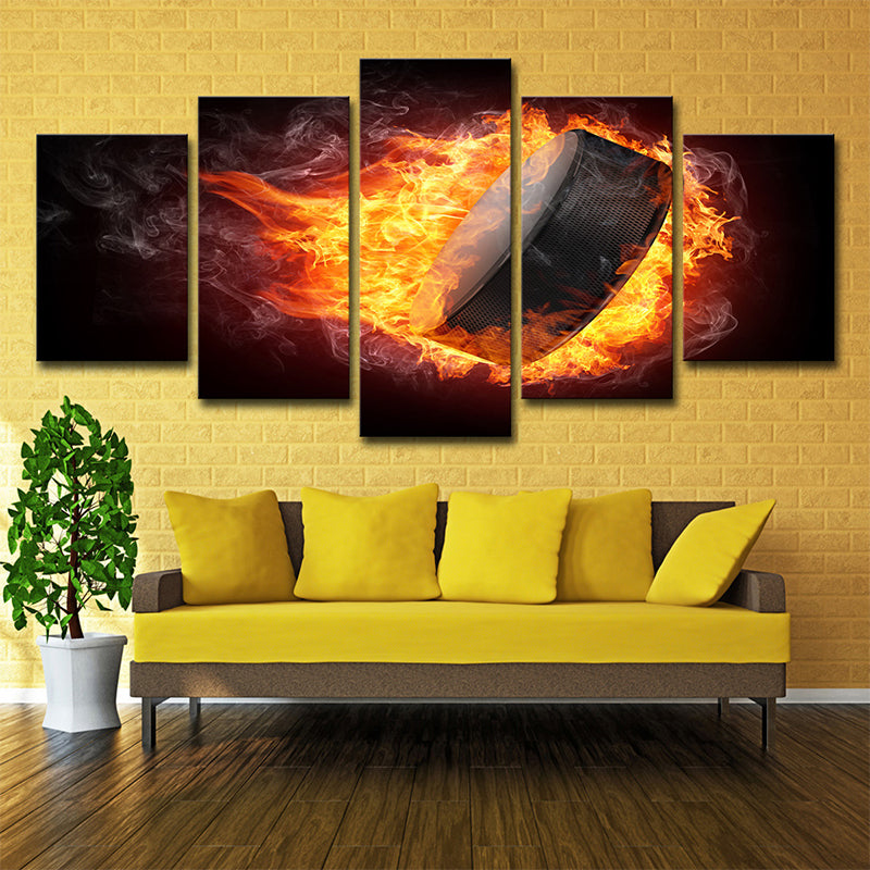 Flame Musical Wall Art Modern Canvas Wall Decor in Black-Yellow, Multi-Piece