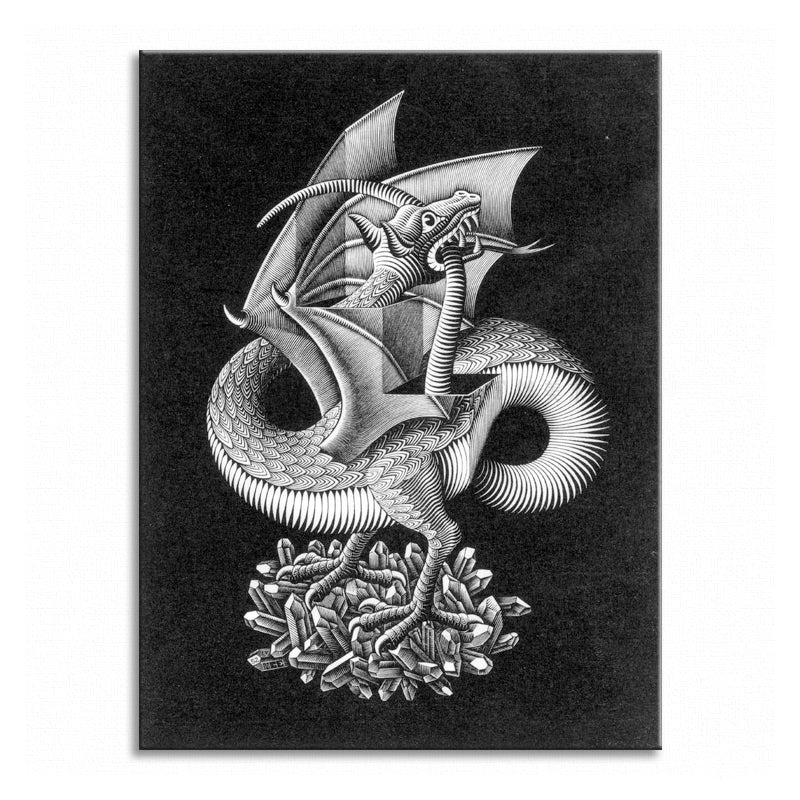 Illusion Pencil Dragon Canvas Art Modern Textured Boys Room Wall Decor in Grey on Black