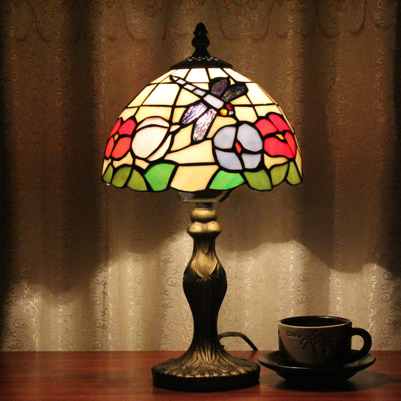 Rustic Lodge Dragonfly Table Lighting Stained Glass 1 Light Decorative Table Lamp in Bronze