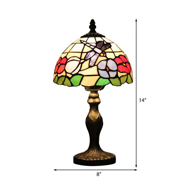 Rustic Lodge Dragonfly Table Lighting Stained Glass 1 Light Decorative Table Lamp in Bronze