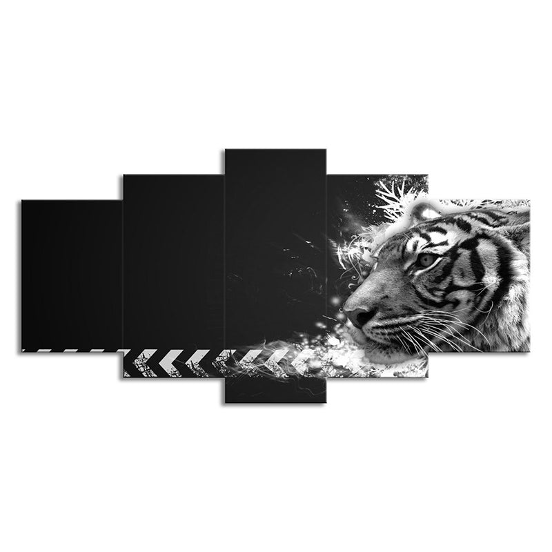 White Tiger Wall Art Multi-Piece Contemporary Sitting Room Canvas in Black