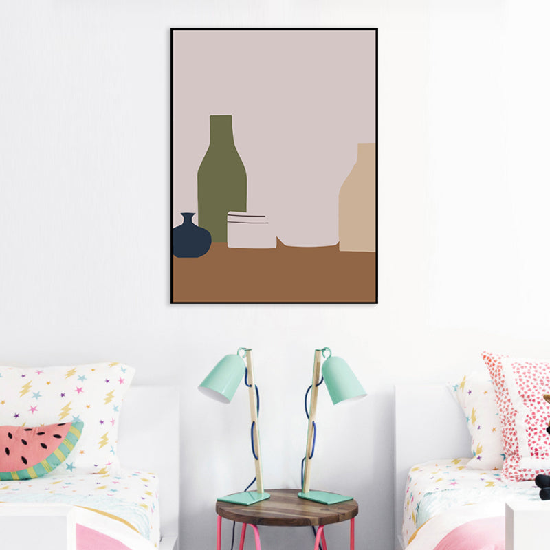 Still Life Bottles Drawing Canvas Nordic Textured Wall Art Print in Pastel Color