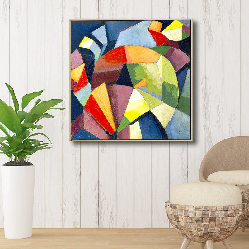 Textured Geometric Art Print Canvas Countryside Square Painting in Pastel Color for Living Room