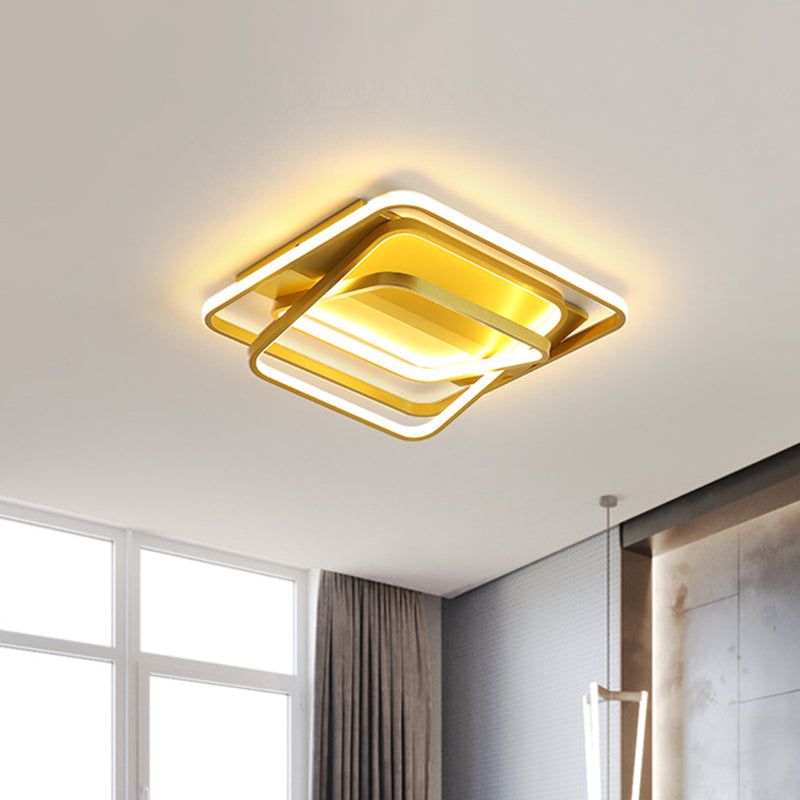 3-Square Frame Ceiling Mounted Light Modernist Metallic LED Gold Flush Lighting Fixture for Living Room