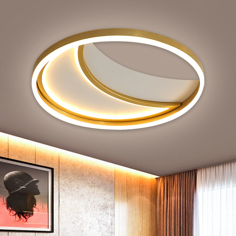 Moon Metallic Flush Light Fixture Contemporary LED Gold Flush Mount Lamp in White/3 Color Light