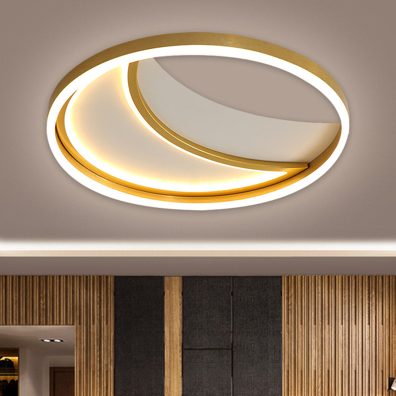 Moon Metallic Flush Light Fixture Contemporary LED Gold Flush Mount Lamp in White/3 Color Light