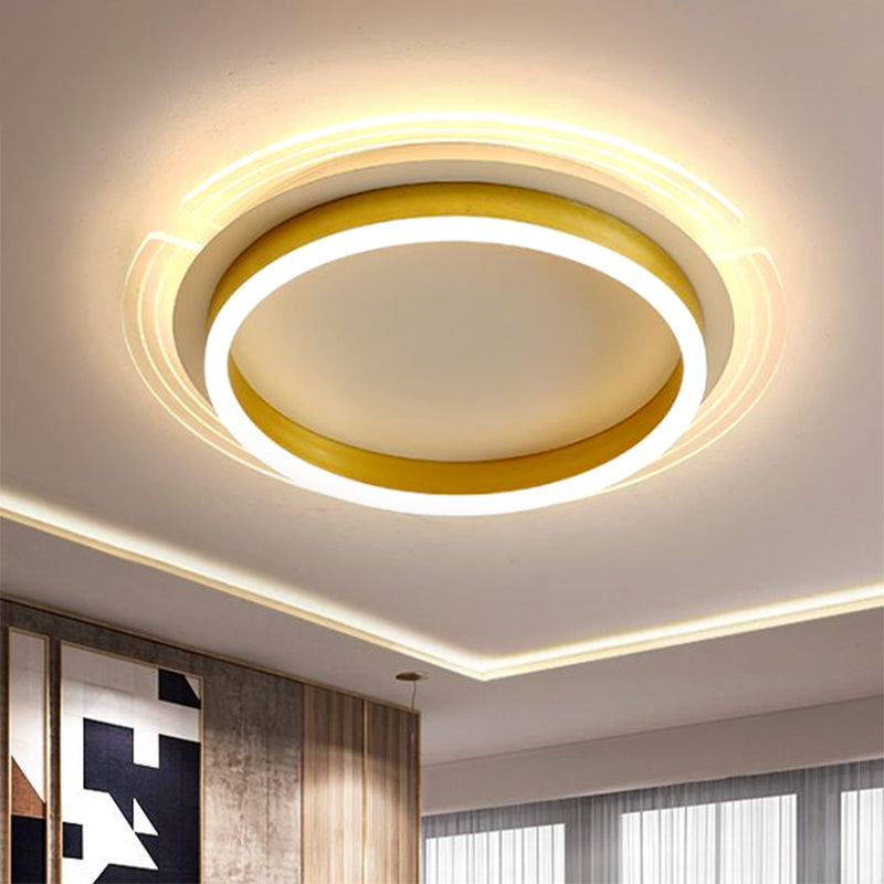 Hedendaags LED -spoelplafondlicht met acrylschaduw Gold Round Flush Mount Lamp, 16 "/19.5" W