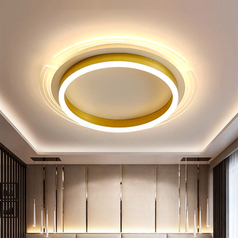 Contemporary LED Flush Ceiling Light with Acrylic Shade Gold Round Flush Mount Lamp, 16"/19.5" W