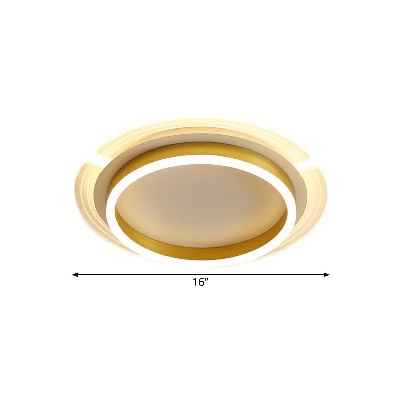 Contemporary LED Flush Ceiling Light with Acrylic Shade Gold Round Flush Mount Lamp, 16"/19.5" W