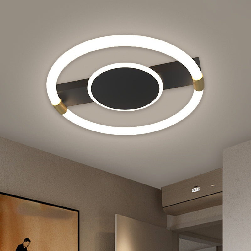 Metal Round Ceiling Light Fixture Minimalist Black/White LED Flush Mount with Rectangle Canopy