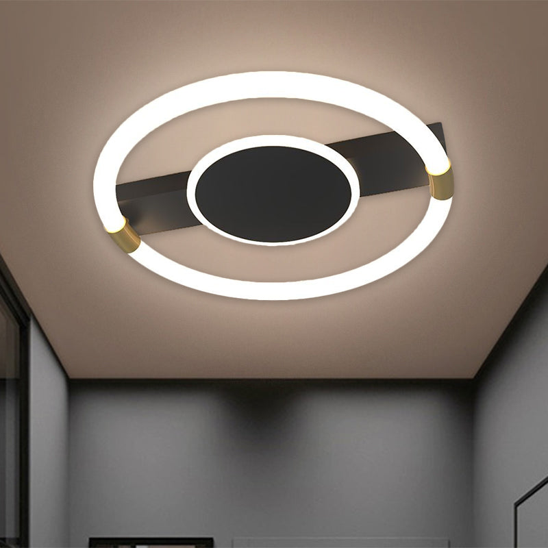 Metal Round Ceiling Light Fixture Minimalist Black/White LED Flush Mount with Rectangle Canopy