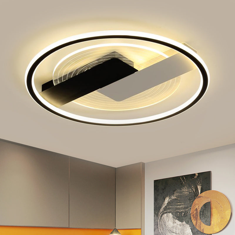 Schwarz geometrische Flush Mount Nordic LED -Acryl -Flush -Leuchte für Schlafzimmer, 16,5 "/20,5" W.