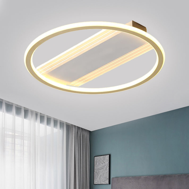 Camera da letto circolare a filo lampada a filo modernista a LED metallico in oro, larghezza 16,5 "/20,5"