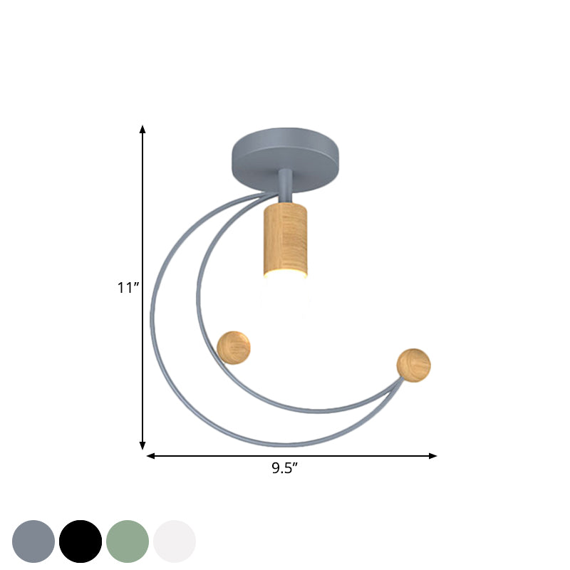 Luz de techo de la media luna metálica Modernismo 1 Iluminación de montaje de semi descarga con bola de madera Deco en negro/blanco/gris