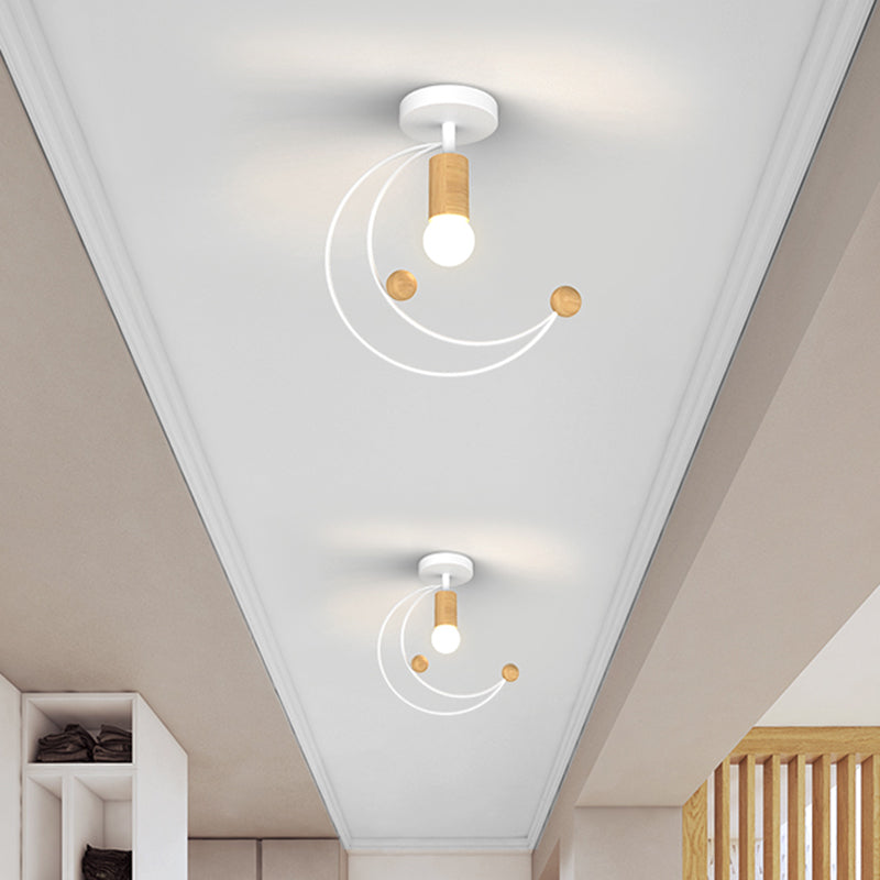 Luce a soffitto a mezzaluna metallica Modernismo 1 Lulb Semi Flush Monte Lighting con palla di legno Deco in nero/bianco/grigio