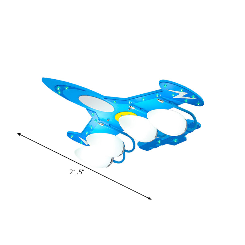 Opal-Glas-Ei-ähnliche Halbmontage-Beleuchtung Cartoon 4 Köpfe Blaue Deckenspülung mit Flugzeugdesign