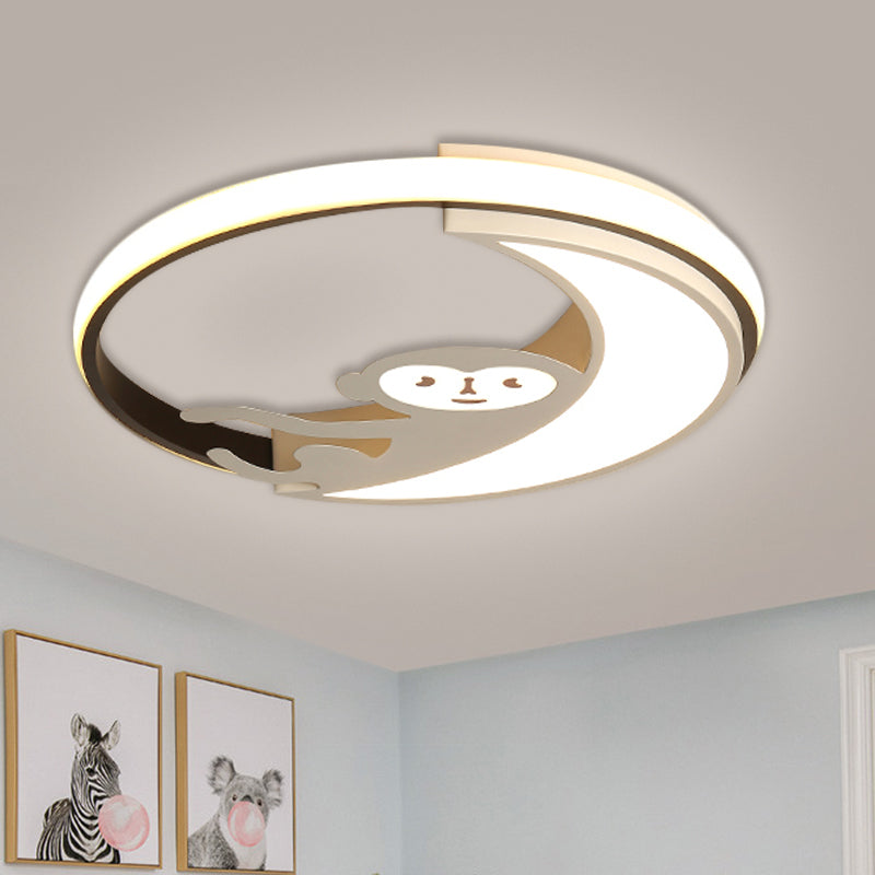 Black/White LED Monkey Flush Mount Lamp Cartoon Style Metal Close to Ceiling Lighting Fixture