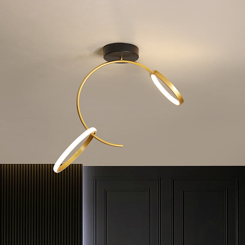 Metallic Hoop Semi Flush Lamp eenvoudig 18 "/21,5" Breedte LED dicht bij plafondverlichting in goud, warm/wit licht