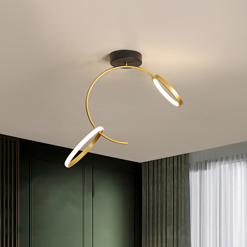 Metallic Hoop Semi Flush Lamp Simple 18"/21.5" Width LED Close to Ceiling Lighting in Gold, Warm/White Light